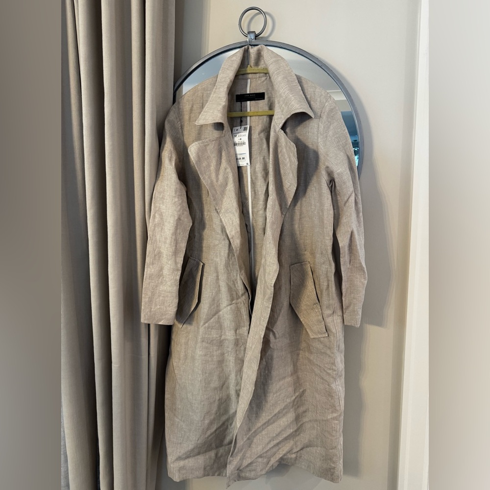 Zara Light Beige Linen Spring Trench Coat NWT M